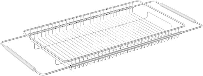 Expandable Dish Drying Rack Stainless Steel, Dish Drainer Over the Kitchen Sink, Dish Rack Vegetables and Fruits Strainer(Large)