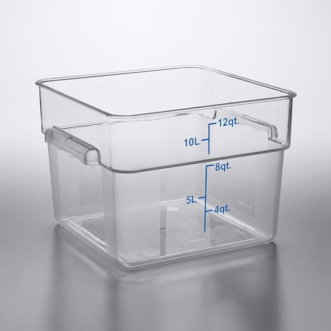 Soro Essentials- 12 qt. Polycarbonate Square Food Storage Container with Graduated Markings Clear Color- Stackable Storage Bin Plastic Food Container with Handle for Pantry Organizer Storage Kitchen