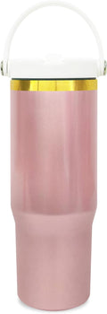 30 oz Tumbler with Handle and Straw, Vacuum Insulated Tumblers with Flip Straw and Top Handle, Leakproof Powder Coated Tumbler, Stainless Steel Travel Mug for Coffee Water (RoseGold, 1Pack)