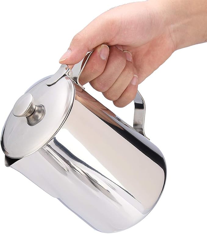 Frothing Pitcher, Steam Pitchers Milk Jug, Stainless Steel Coffee Cup Mug Milk Steaming Cup with Lid for Latte Coffee Art(2000ml)