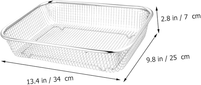 Stainless Steel Drain Basket 13X9.4X2.75 Inch Rectangular Kitchen Colander Multi-Purpose Fruit and Vegetable Strainer Holder for Washing and Storage