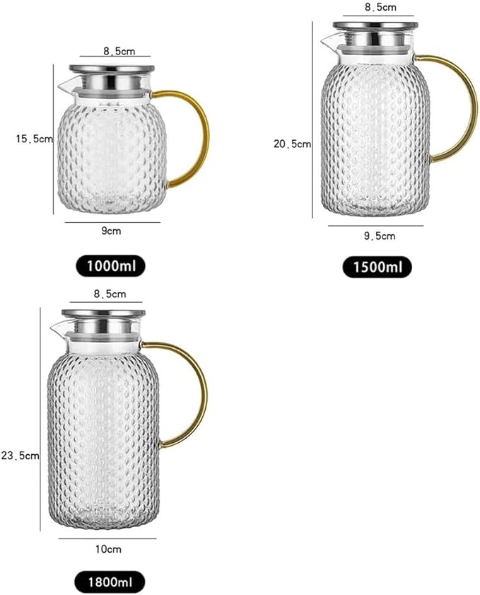 Beverage Serveware Glass Water Pitcher with Filter Lid and Pouring Spout Heat Resistant Glass Carafe for Hot Cold Beverages Homemade Ice Tea Bottle Water Carafe(1.8L)