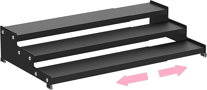 Expandable Spice Rack Storage organizer with 3-Tier step shelf for cabinet,seasoning racks organizion.Great for Kitchen countertop shelves,Pantry and more (1pack/Black)