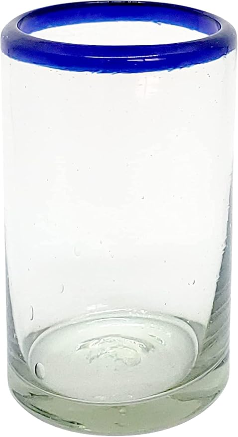 Cobalt Blue Rim 9 oz Juice Glasses (set of 6), Recycled Glass, Lead-free, Toxin-Free (9 oz Juice)