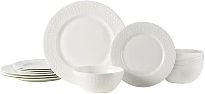 Mikasa Patterson Vegan Bone China Chip Resistant 12 Piece Dinnerware Set, Service for 4