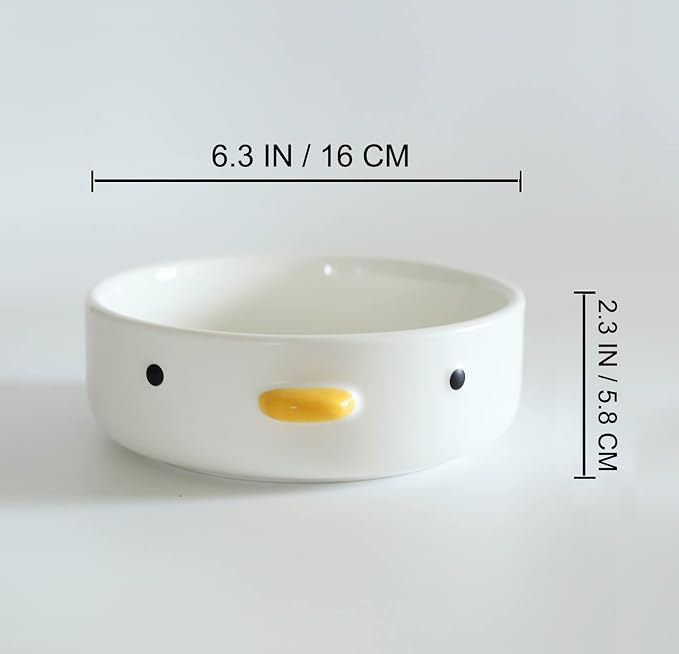 PURROOM Funny Cute Duck 6'' Salad Bowl, Handmade Glaze Chick Safety Ceramics Flat Bottomed Bowl, Home Family, Friend.