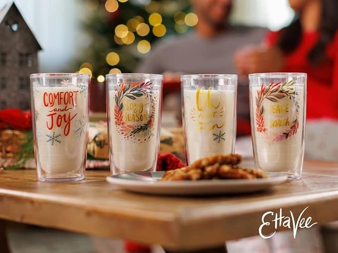 Tervis EttaVee Sleigh All Day Festive Christmas Holiday Season Made in USA Double Walled Insulated Tumbler Travel Cup Keeps Drinks Cold & Hot, 16oz - 4pk, Assorted