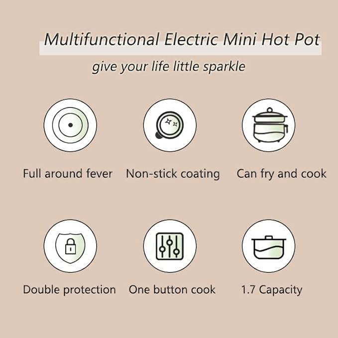 Drizzle Electric Cooker 1.7L - Multifunctional Hot Pot Non-stick Pan - Dorm Office Portable Rapid Ramen Cooker Boil Dry Protection - For Noodles Steak Cooker Eggs Stir-Frying Pasta Oatmeal