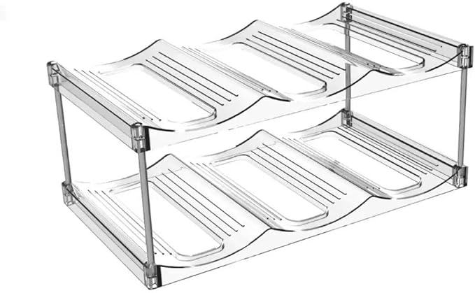 Stackable Water Bottle Storage Organizer, Clear Freestanding Wine Bottle Holder for Cabinet, Tumbler Cup Organizer - Plastic Large Compartment Wine Rack for Fridge Cellar, 2-Tier Hold 6 (Two Floors)