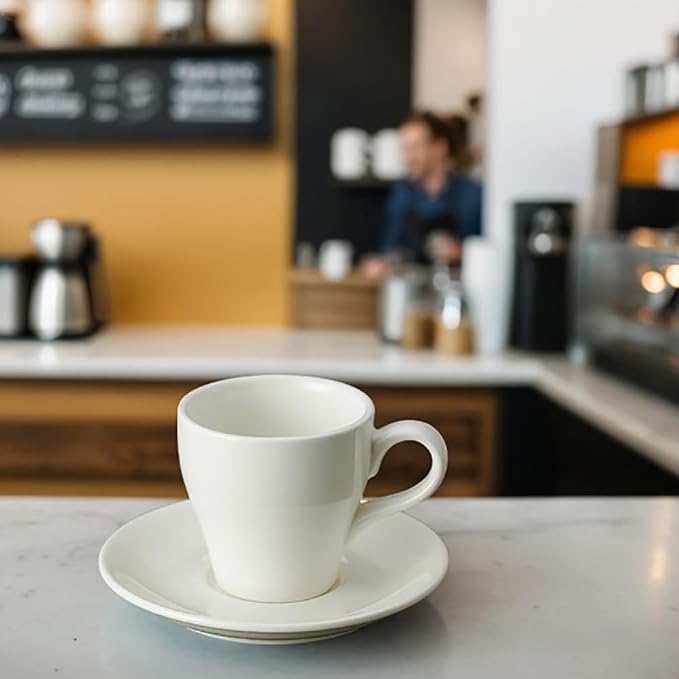 Espresso Cups Set of 6, White Espresso Cups and Saucers, 2.8 oz Ceramic Demitasse Cups for Espresso,Latte,Tea Bag