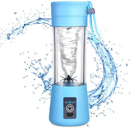 Portable Blender Smoothies Personal Blender Mini Shakes Juicer 380 ml Cup USB Rechargeable Cordless Shaker Bottle (Blue), 8x3 (Q2-6888)