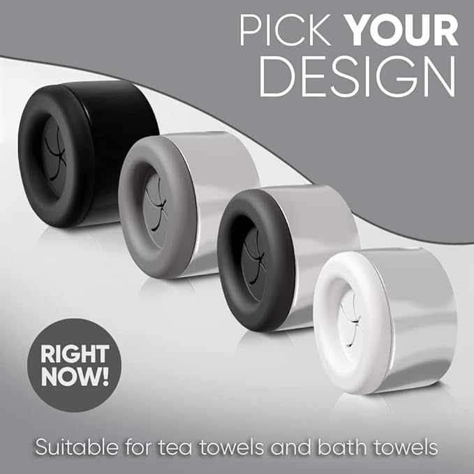 Set of 4 Premium Towel Holders for Bathroom, Kitchen and Household - Stainless Steel Tea Towel Holder - Towel Hook Round - Self-Adhesive - No Drilling (Black)