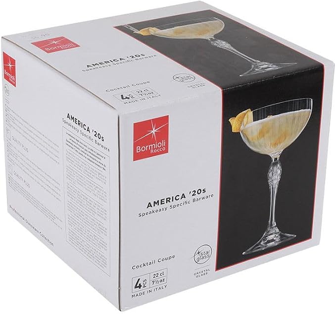 Bormioli Rocco America '20s 7.5 oz. Cocktail Coupe Glasses, Clear, Set of 4