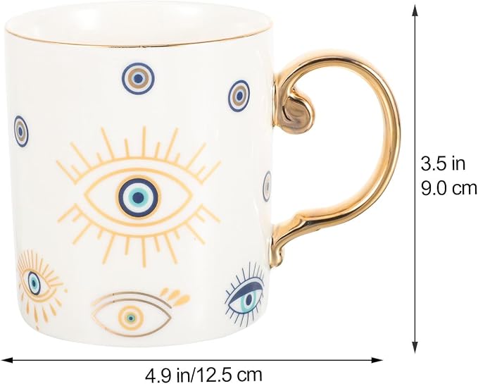 DOITOOL Ceramic Evil Eye Coffee Mug Turkish Coffee Cup with Handle Boho Eyes Tea Cups Arabic Greek Drinking Glasses Dishwasher Safe (Random Pattern)
