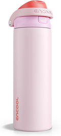ENCOOL Leakproof Insulated Water Bottle with Straw Dual-Sip Water Bottle Bag-Safe Design for Work, Commute & Gym – Keeps Drinks Cold All Day, 24 oz, Lychee Pink