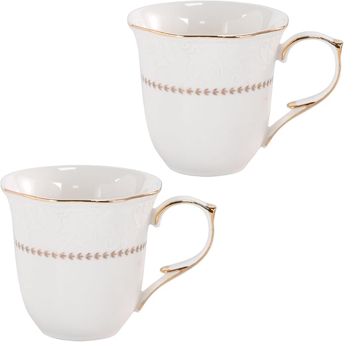 KAMMAK Ceramic Mug Set of 2, 10oz Porcelain Elegant Coffee and Tea Cups, Vintage Breakfast Mugs, Ideal for Birthday - Afternoon Tea & Housewarming Gifts (YFH21)