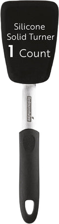 Comfy Grip 13.3 x 4 Inch Silicone Turner, 1 Durable Cooking Turner - Stainless Steel Body, Rubber Handle with Hole, Black Silicone Flipper Spatula, Tolerates up to 446F, Dishwashable - Restaurantware