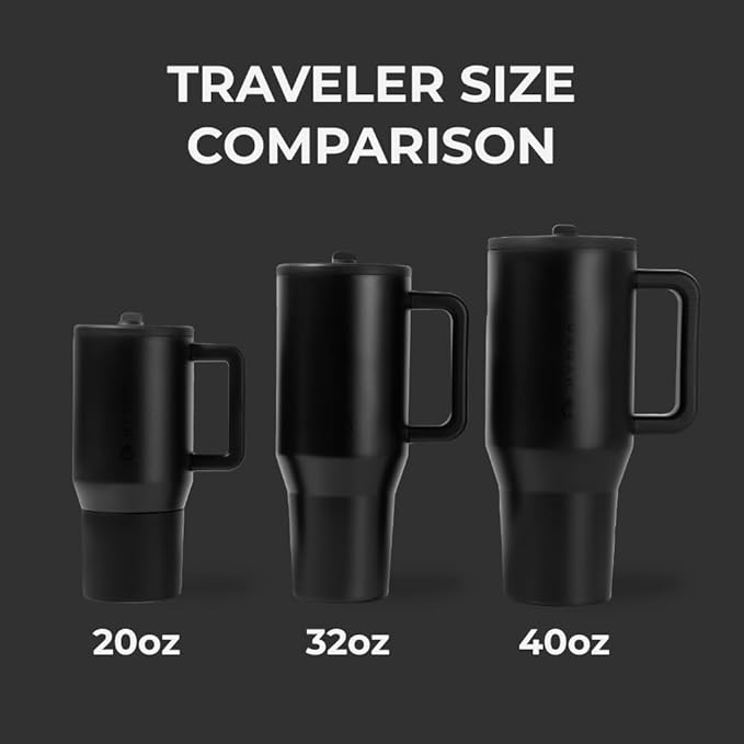 HydroJug Traveler 32oz, Insulated Tumbler with Handle & Straw, Black