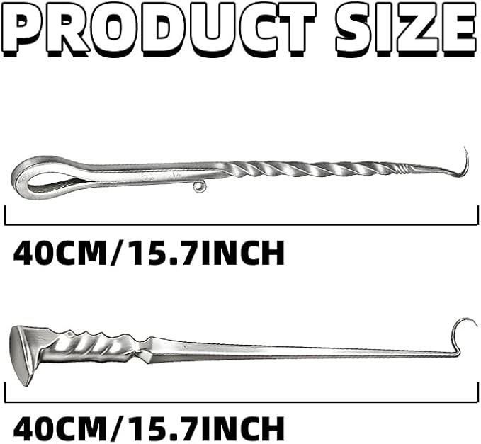 Stainless Steel Meat Hook Flipper, Steak Flipper Hook, Pig Tail Meat Flippers, BBQ Food Flippers, Steak Turner Hook, Meat Turner Hooks,Turning Vegetables and Meats (Right Hand B Stainless Steel)