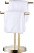 SHUNLI Hand Towel Holder Stand, Double T-Shape Hand Towel Stand Rack for Bathroom Countertop, SUS304 Stainless Steel, Brushed Gold