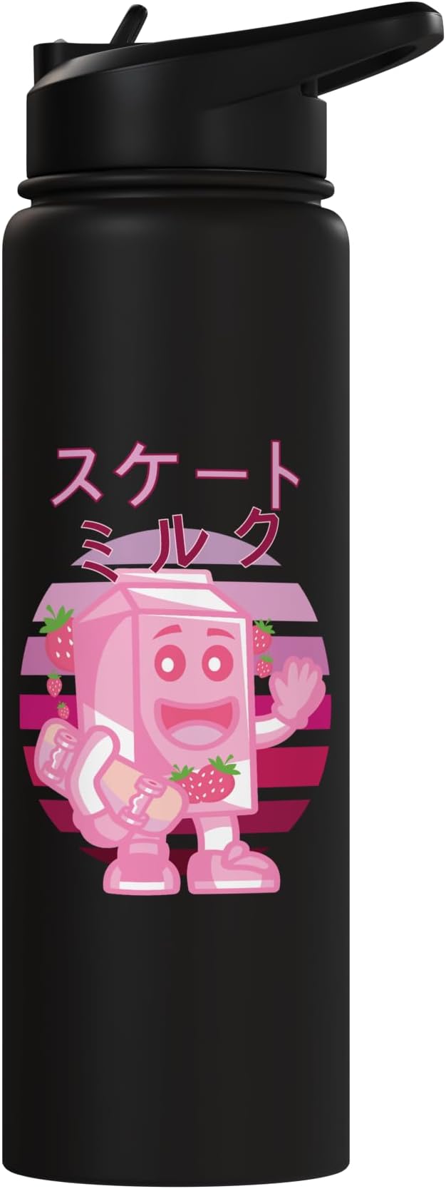 Retro 90s Japanese Skateboarding Strawberry Milkshake Carton Stainless Steel Insulated Water Bottle