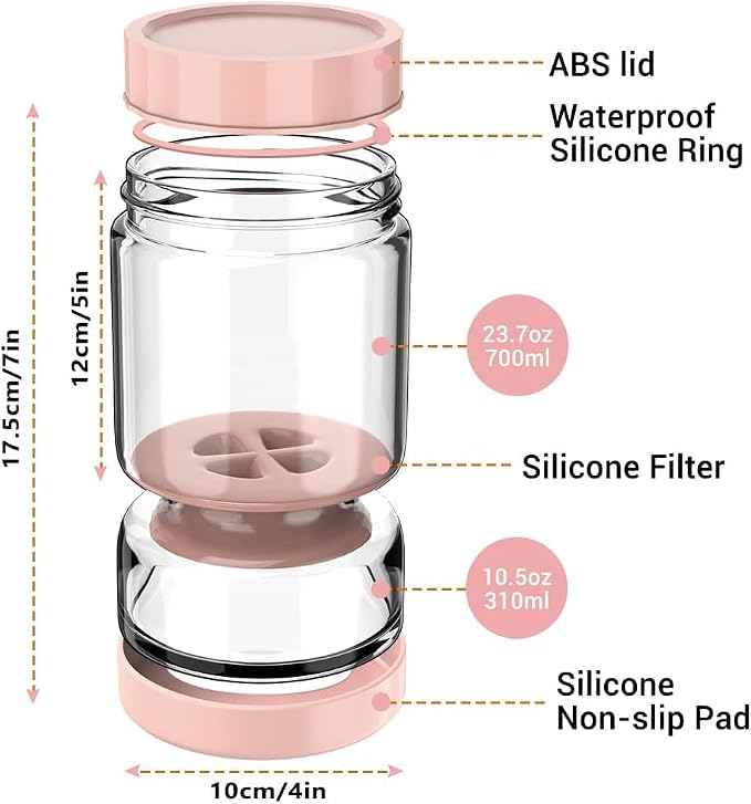 Homnoble Pickle and Olive Hourglass Jar with Strainer Flip for Juice Separator from Wet and Dry, Upgrade Food-grade ABS Lid and BPA Free Hourglass Pickle Jar for Airtight Food Storage, Pink