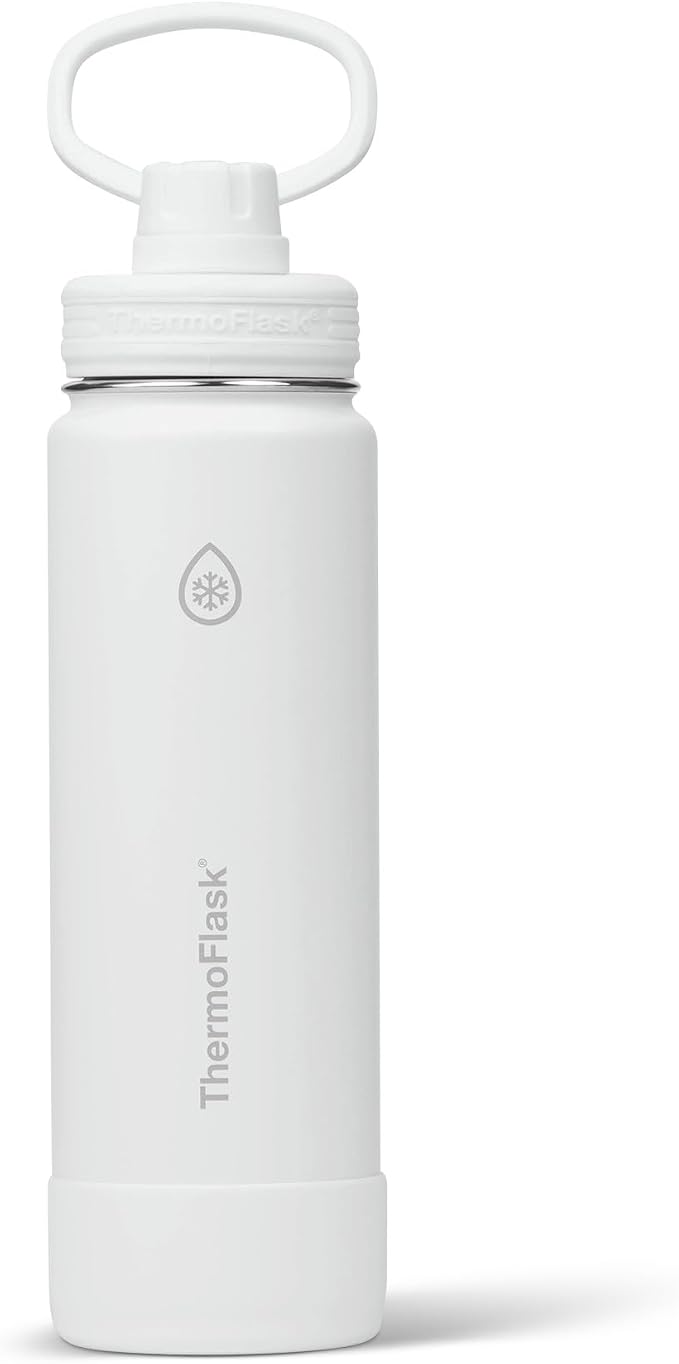 ThermoFlask Insulated Water Bottle with Spout Lid (24 oz, White) - Leakproof, Stainless Steel Water Bottle for Cold & Hot Drinks, Travel & Daily Hydration