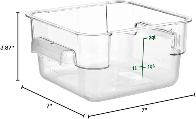 Soro Essentials- 2 qt. Polycarbonate Square Food Storage Container with Graduated Markings Clear Color- Stackable Storage Bin Plastic Food Container with Handle for Pantry Organizer Storage Kitchen