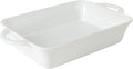 Gibson Home Gracious Dining 2.5-Quart White Stoneware Baking Dish with Handles – 14.6 x 8.5-Inch Rectangular Oven Safe Casserole & Roasting Baker