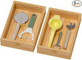 Lixple Bamboo Drawer Organizer, Cutlery Silverware Organizer for Kitchen Drawer, Stackable Utensil Organizer, 2 Pcs Flatware Organizer for Drawer, Wooden Storage Box Tray (Bamboo, 9 X 6 X 2 Inch)