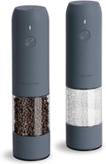 TLYSXPRO Electric Salt and Pepper Grinder Set with USB Rechargeable, Automatic One Hand Operation with Adjustable Coarseness, Pepper Mill Grinder Refillable with LED Light (2 Packs, Blue-Grey)