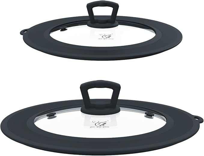 Set of 2 Vented Tempered Glass Universal Lid for Pot Pan Skillet with Heat Resistant Silicone Microwave Safe Splatter Lid Cover Fit 8” 8.5” 9“ and 9.5“ 10” 10.5“ 11”, Grey