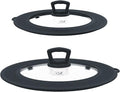 Set of 2 Vented Tempered Glass Universal Lid for Pot Pan Skillet with Heat Resistant Silicone Microwave Safe Splatter Lid Cover Fit 8” 8.5” 9“ and 9.5“ 10” 10.5“ 11”, Grey