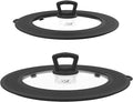 Set of 2 Vented Tempered Glass Universal Lid for Pot Pan Skillet with Heat Resistant Silicone Microwave Safe Splatter Lid Cover Fit 8” 8.5” 9“ and 9.5“ 10” 10.5“ 11”, Black