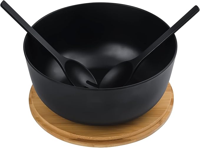 LOVYANXUE Bamboo Fiber Salad Bowl with Servers Set Large 9.8inches Nature Bamboo Mixing Bowl with Servers with Lid Spoon and Fork for Fruits,Salads and Vegetables