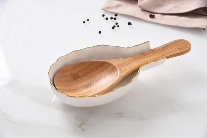 Pampa Bay Golden Salerno Titanium-Plated Porcelain Spoon Rest (White and Gold)