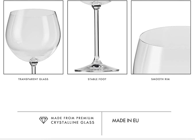 Krosno Gin Balloon & Water Glasses | 6-Piece Set | 16.2 oz | Venezia Collection | Perfect for Home, Restaurants and for Parties and Events | Dishwasher Safe | Lead-Free Crystal Glass