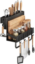 Multifunctional Wall-Mounted Knife Holder Kitchen Utensils Holder Spice Storage Organizer Rack for Knives, Spoons, Chopsticks, Towels, Pot Lids, Spice Jars (Black)