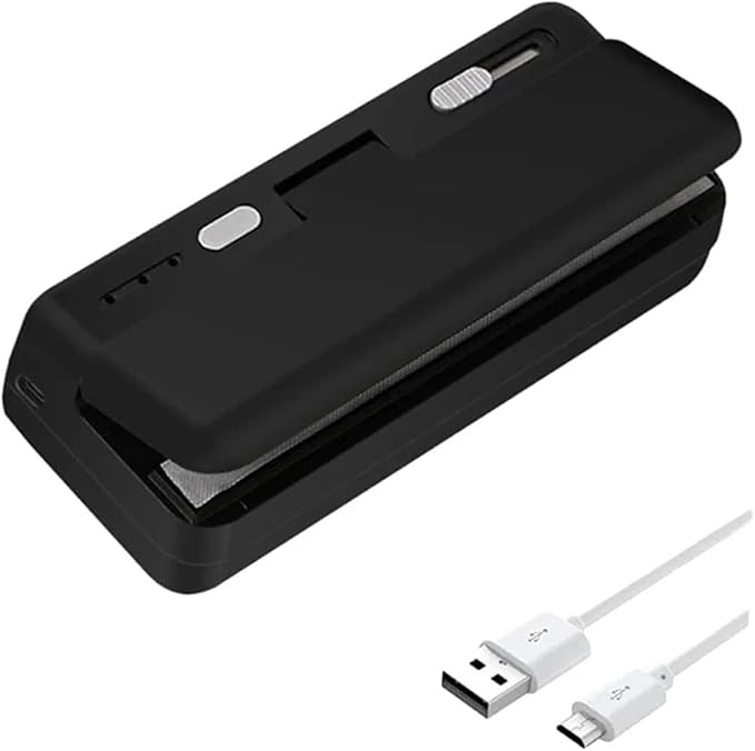 Food Vacuum Sealer, Mini Plastic Bag Sealer Heat Sealing Machine Food Packaging Bags Clip Handheld Rechargeable(Black)