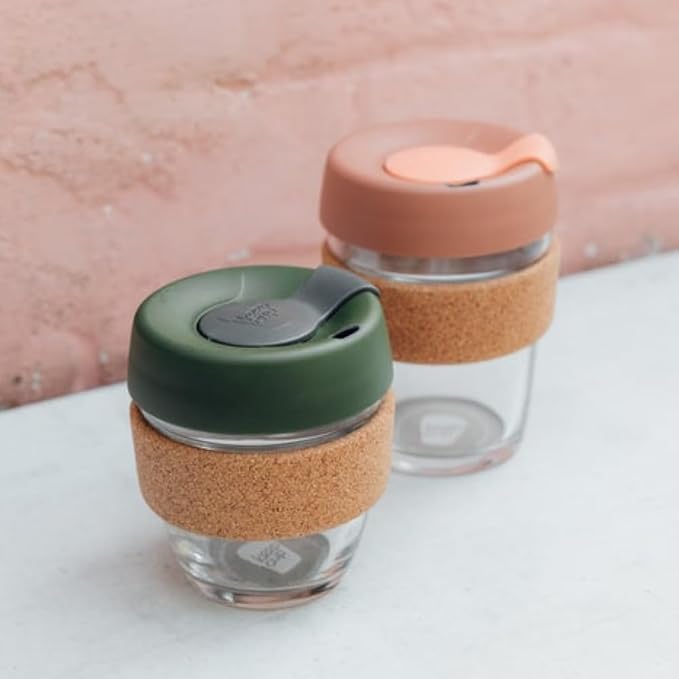 KeepCup Brew Cork, Reusable Glass Tumbler with Natural Cork, Short Coffee Cup 8oz/227ml - Pine