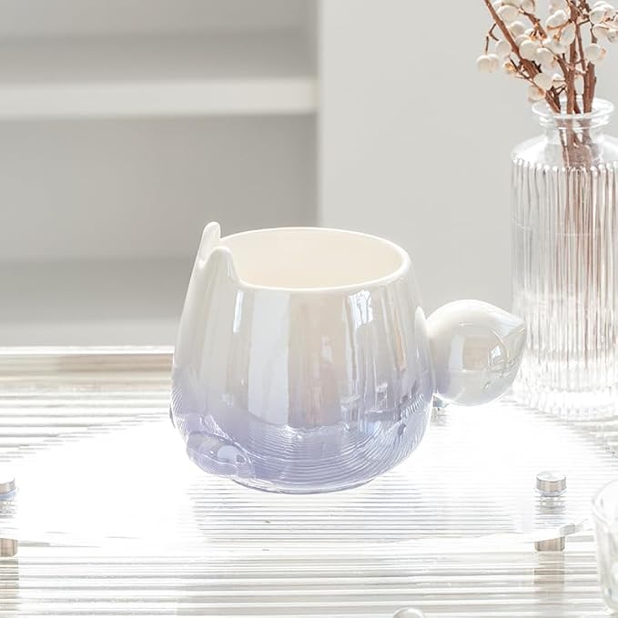 Pearl Ceramic Coffee Mug for Tea Latte Milk Cute Love Shape Cup for Home Office Women Gift 6.5 oz (white fat bunny, 430 ml)