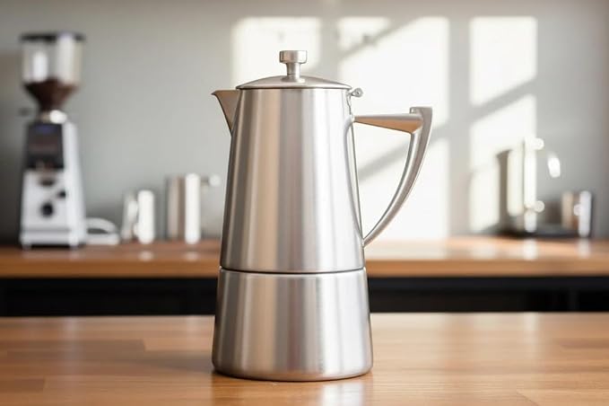 CUISINOX Roma Satin Stainless Steel Moka Pot Stovetop Espresso Maker, 4-Cup (6 oz)