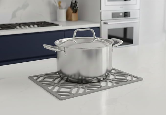 GASARÉ, Extra Large, Thick, Silicone Trivet for Hot Dishes, Pots, and Pans, Heat Resistant Mat for Countertop, Hot Pad for Kitchen, Easy to Clean, 16 x 12 x 3/8 Inches, Gray
