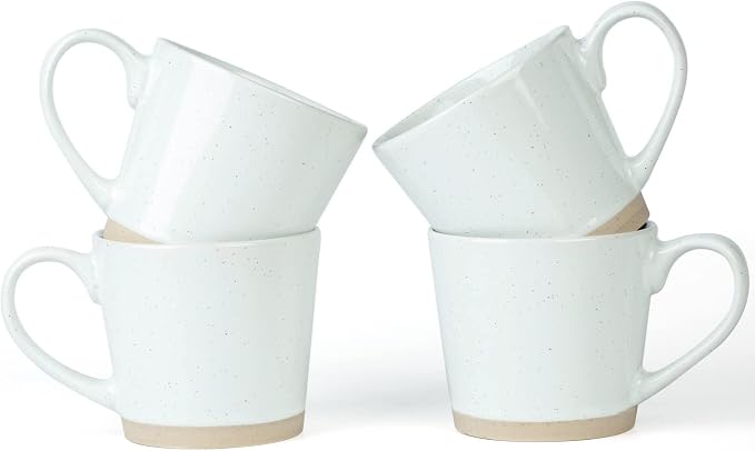 famiware Coffee Mugs for 4, 12 oz Mug Set, Dringking Cup with Handle for Coffee, Tea, Cocoa, Milk, Saturn serise, White