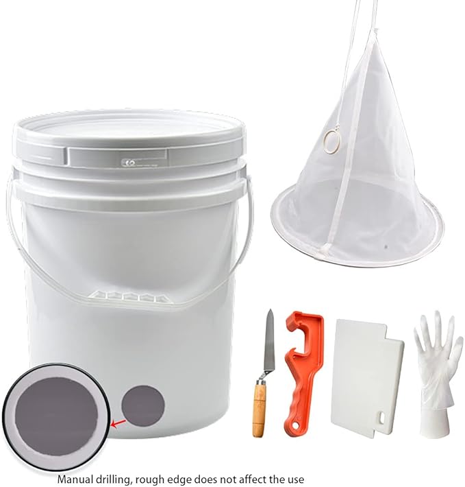 5 Gallon Plastic Honey Bucket Kit - 10pcs Honey Harvesting Tool Set with Gate Valve, Filter & Beekeeping Supplies | Home Apiary Harvesting Equipment