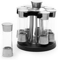 KitchenArt Spice Rack, Elite Auto-Measure Plastic Spice Carousel, 8 Spice Jars, Silver