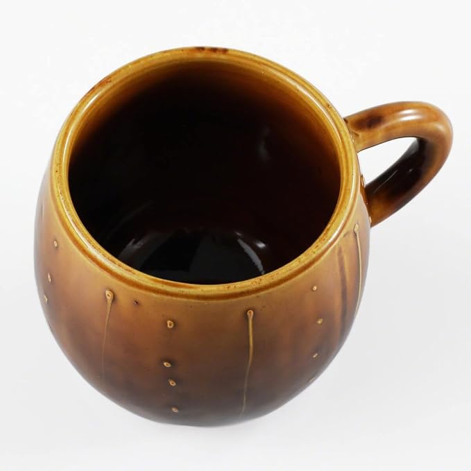 Asayu Japan Ceramic Coffee Pour Over Maker Set in Caramel, Slow Brewing Paper Filter Holder and Dripper with 3 Holes for Coffee and Tea - Accessory Ceramic Mug