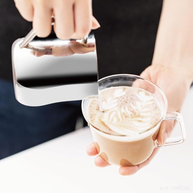 &NE Nikii Cafe Milk Jug, Stainless Steel, 8.5 fl oz (250 ml), Whipper, Latte Art, Latte Macchiato, Coffee, Foam Milk, Milk Form, Coffee Latte Art, Silver, Milk Whisk Jug NAS-354