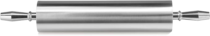 New Star Foodservice 15 Inch Aluminum Rolling Pin, Extra Heavy Duty Commercial Dough Roller with Rotating Barrel and Handles, Silver
