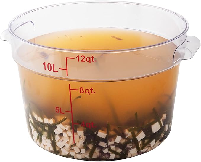 Restaurantware Met Lux 12 Quart Food Storage Container, 1 Round Commercial Storage Container - Lid Sold Separately, With Volume Markers, Clear Plastic Food Prep Bucket, Space-Saving Storage